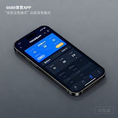 一部智能手机屏幕展示着6686体育APP的全新深色模式界面，显示实时比分卡片
